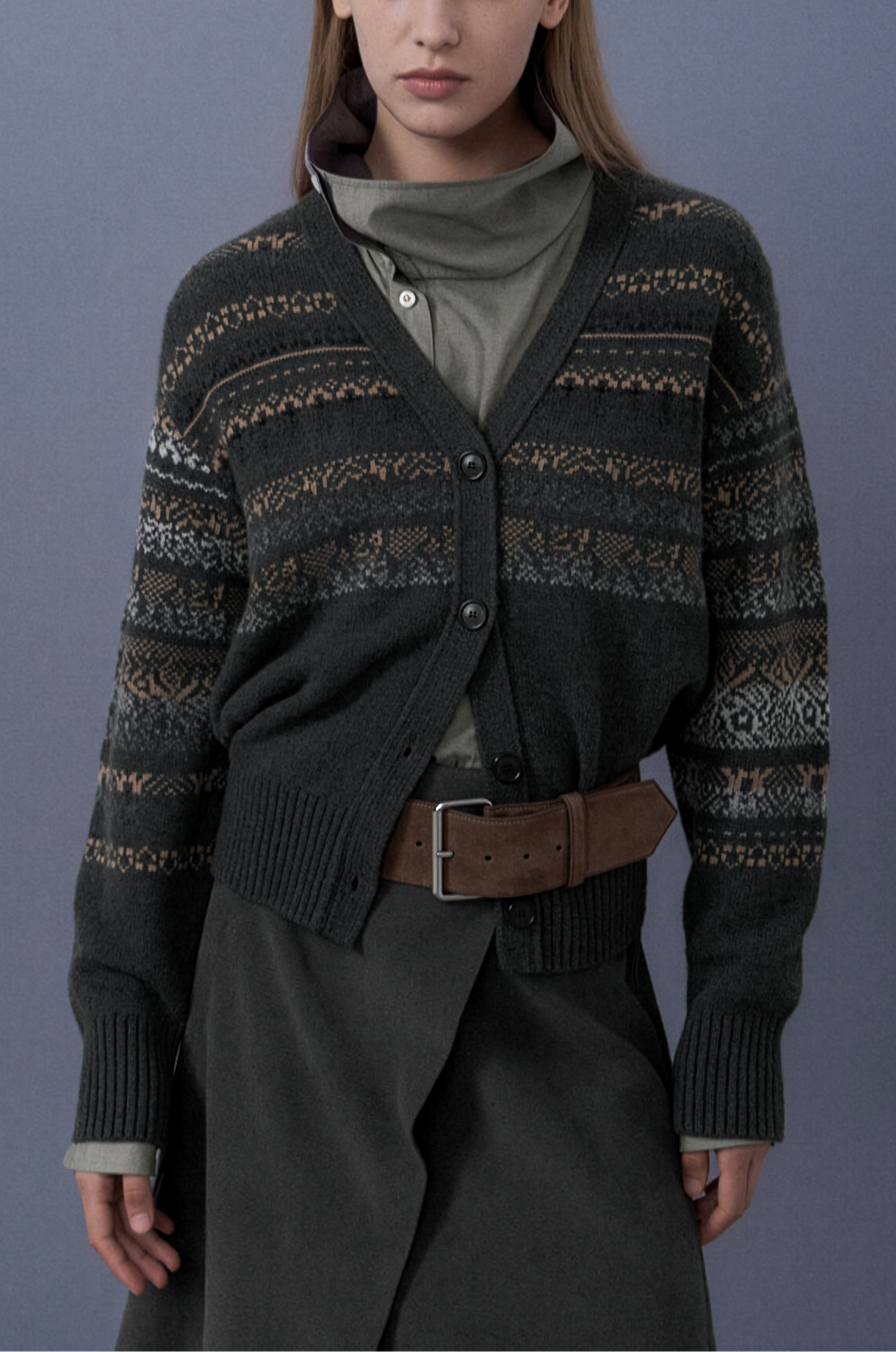 Print Mixed Knit Cardigan