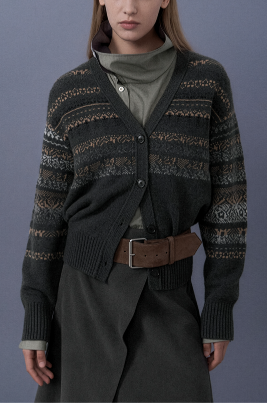 Print Mixed Knit Cardigan