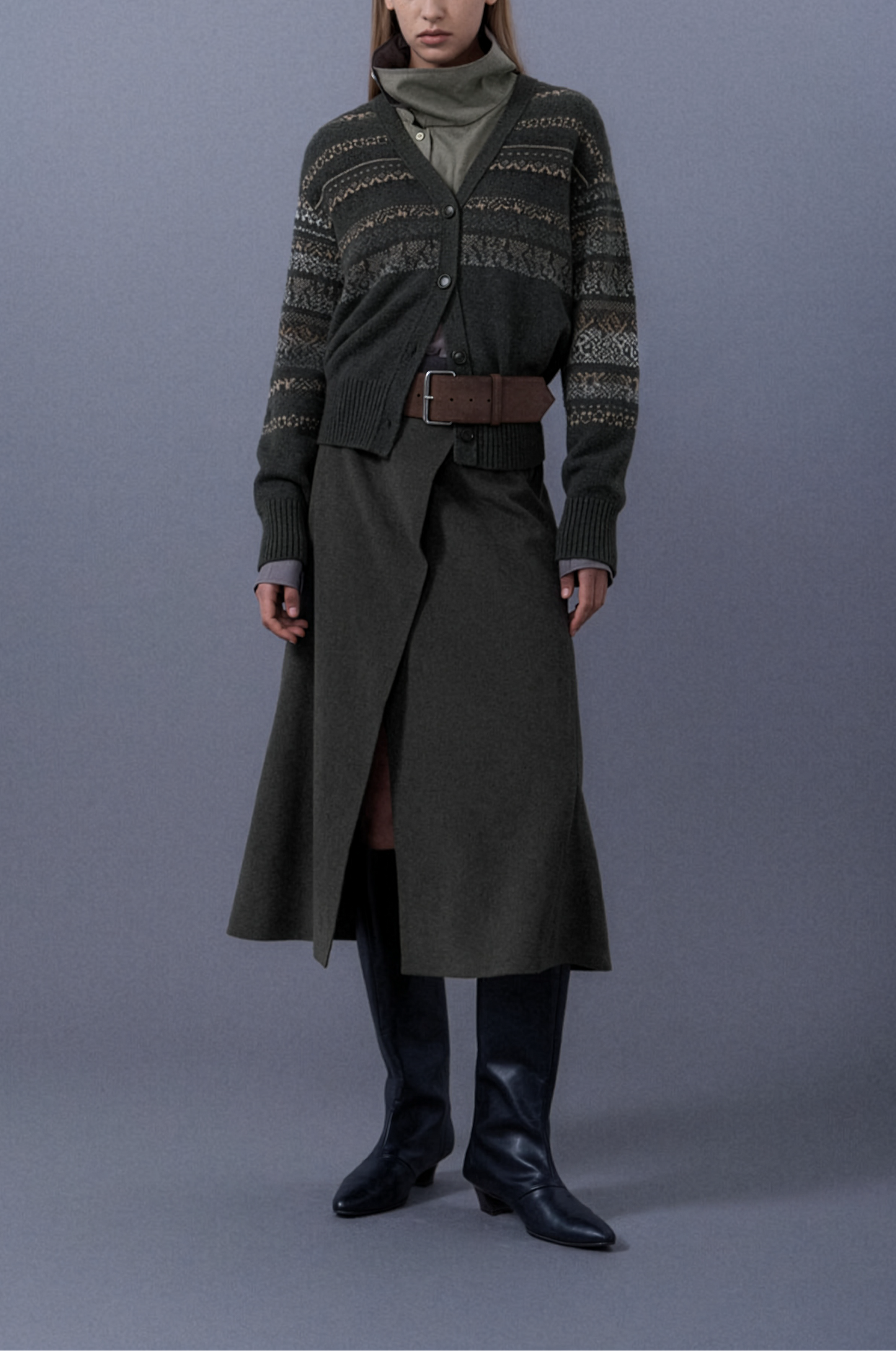 Print Mixed Knit Cardigan