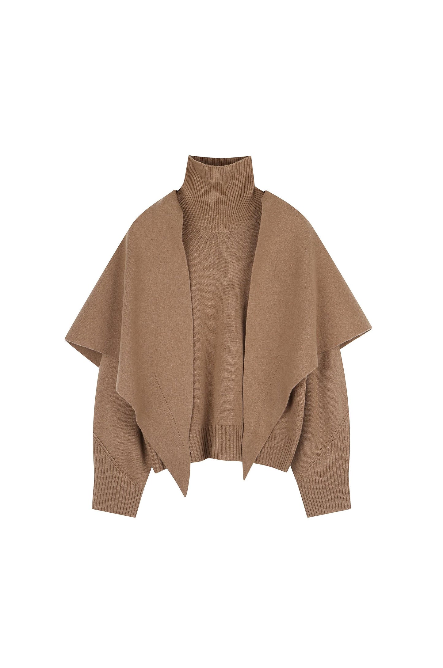 Whole-Garment Turtle Neck Knit Top With Scarf