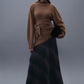 Whole-Garment Turtle Neck Knit Top With Scarf