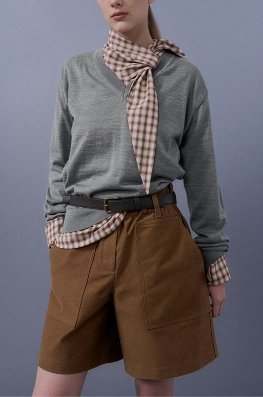 Sheered V-Neck Knit Top