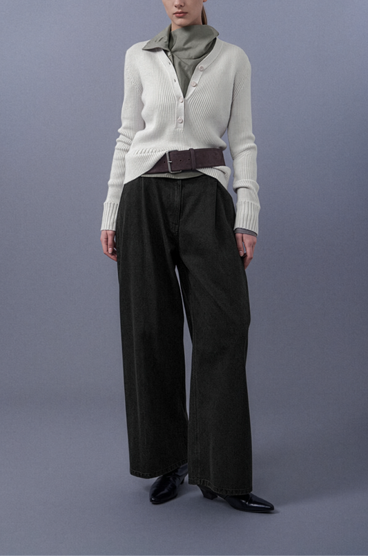 Buttoned V-Neck Knit Top