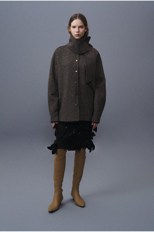 Tweed Fabric Jacket With Scarf