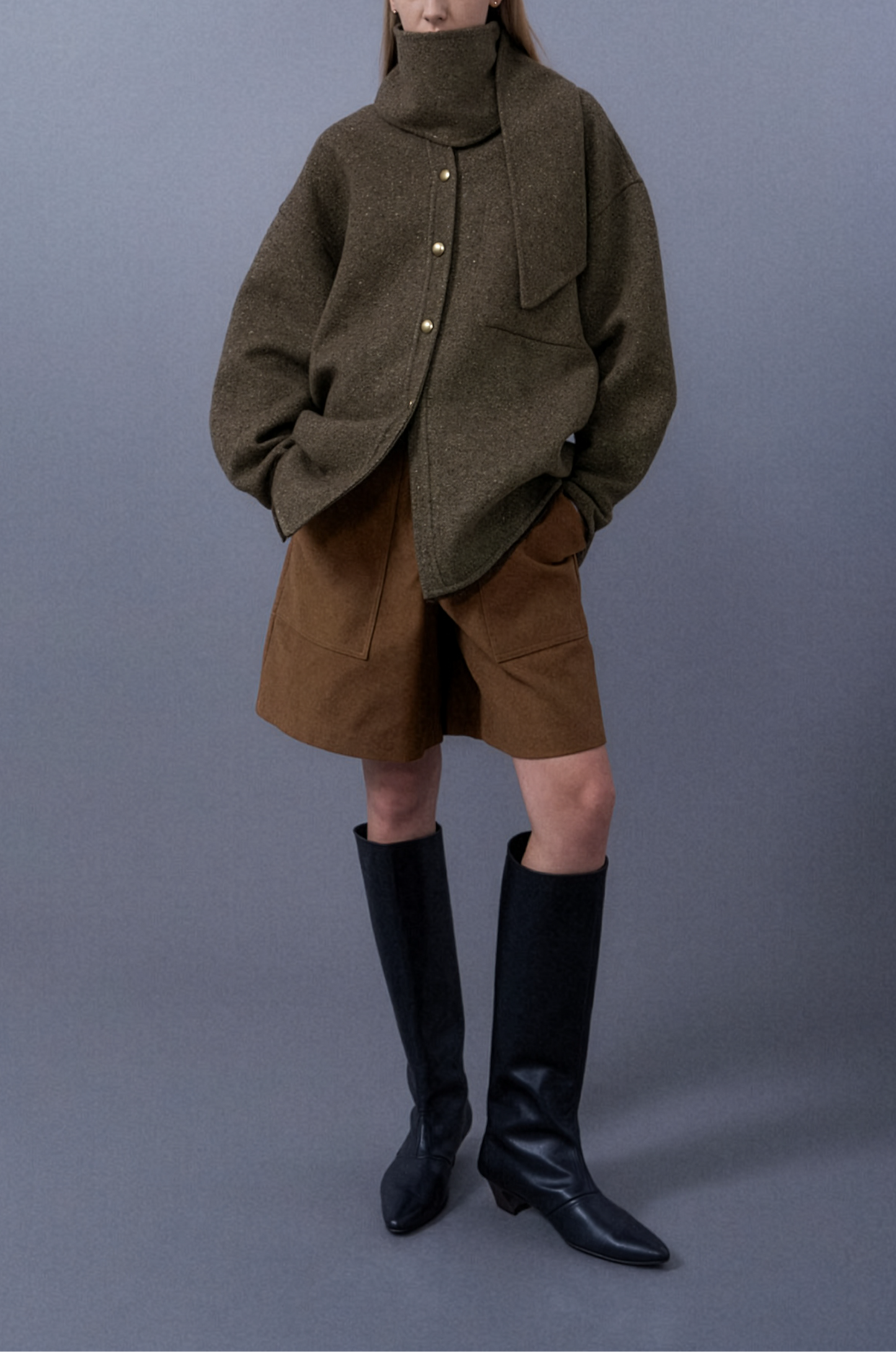 Tweed Fabric Jacket With Scarf