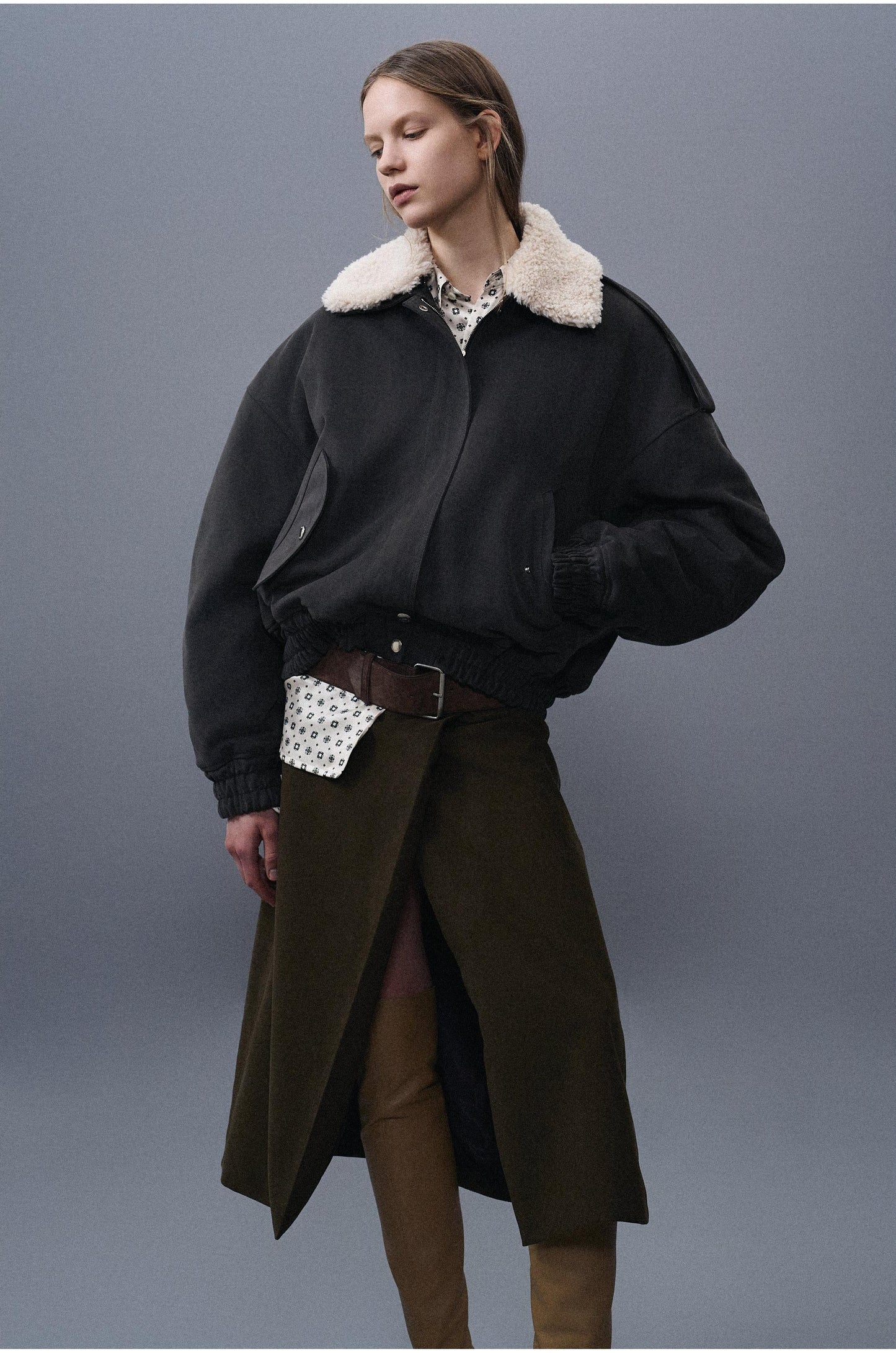 Classic Bomber Jacket With Fur Collar