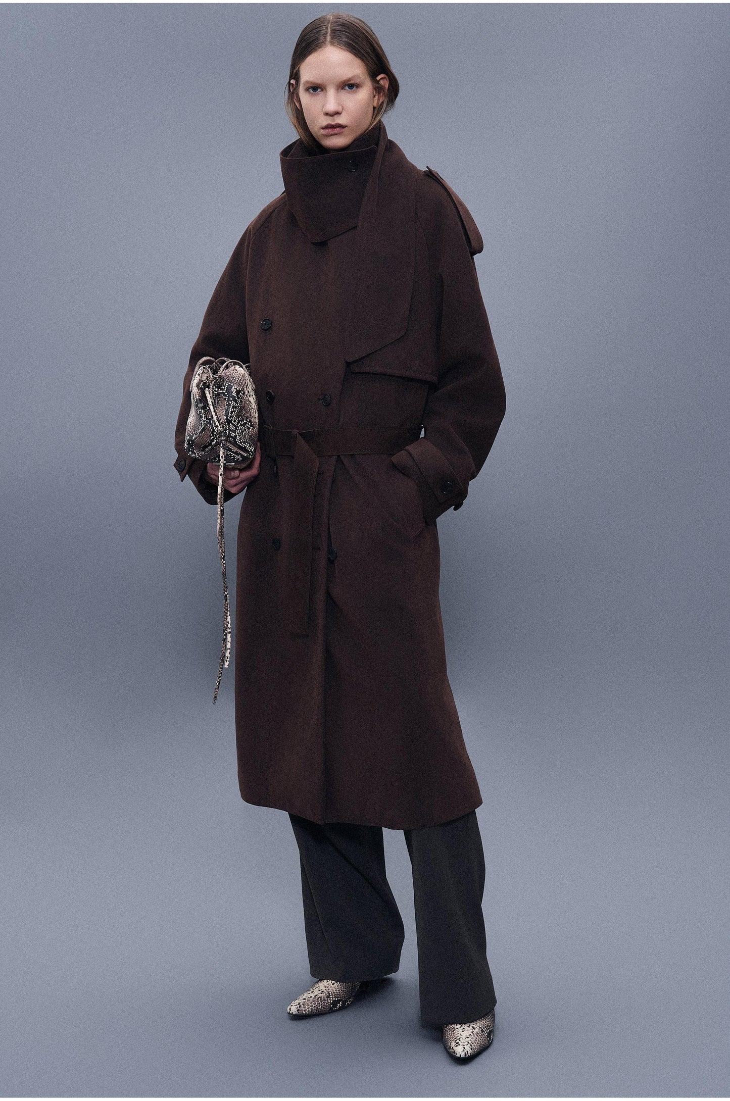 Suede Trench Coat With Scarf