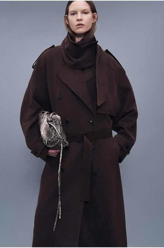 Suede Trench Coat With Scarf