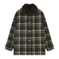 Check Coat With Fur Collar