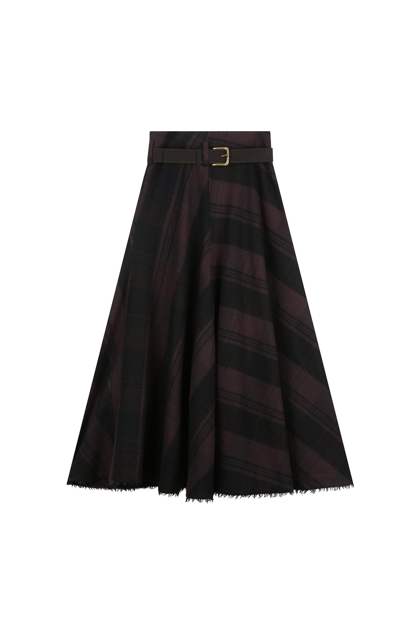 Check Blanket Long Skirt With Belt