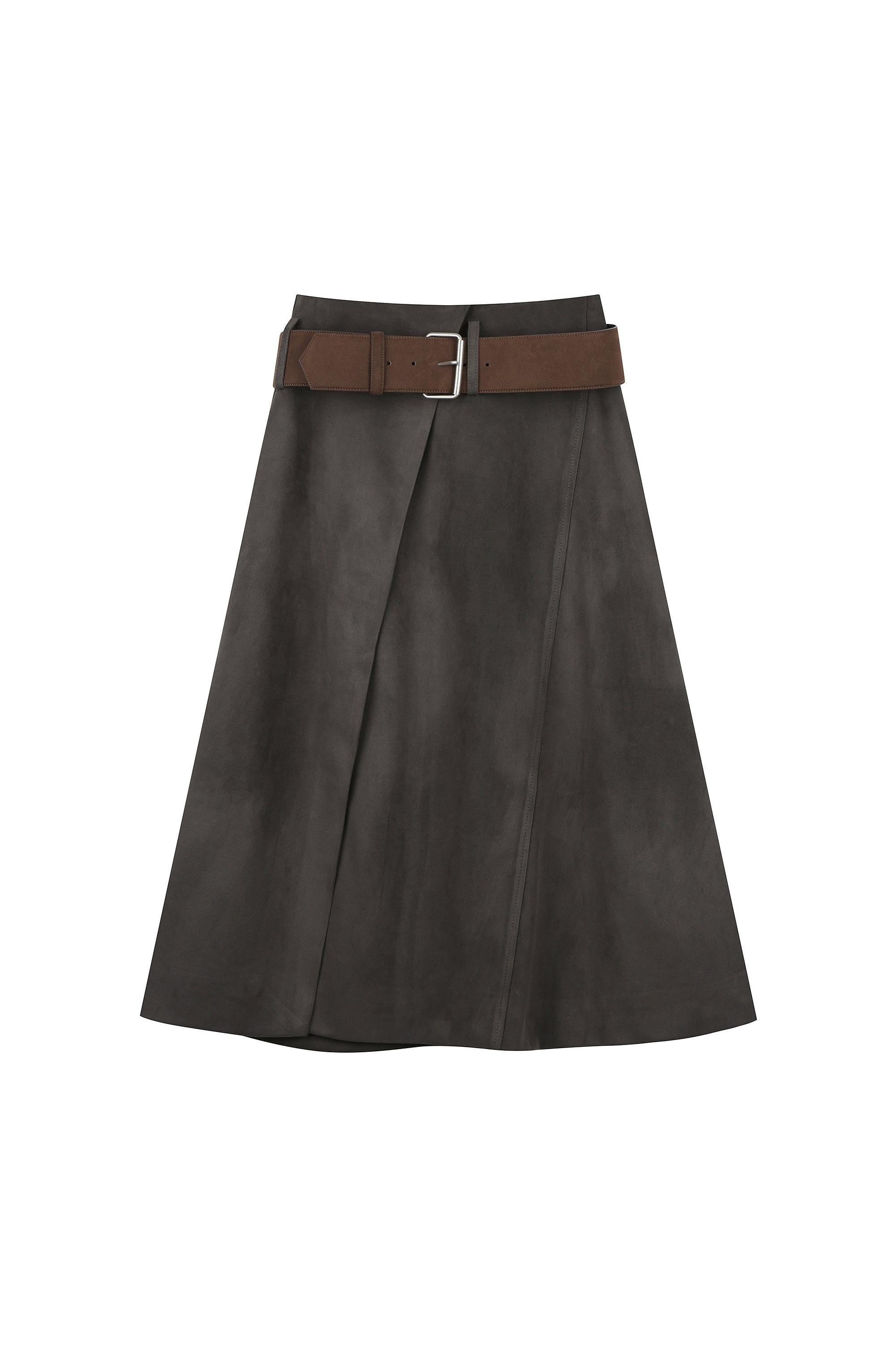Suede Wrap Skirt With Belt – System