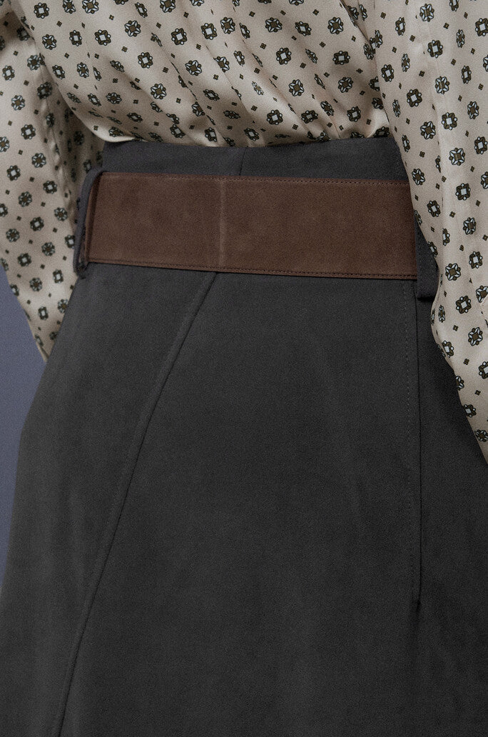 Suede Wrap Skirt With Belt