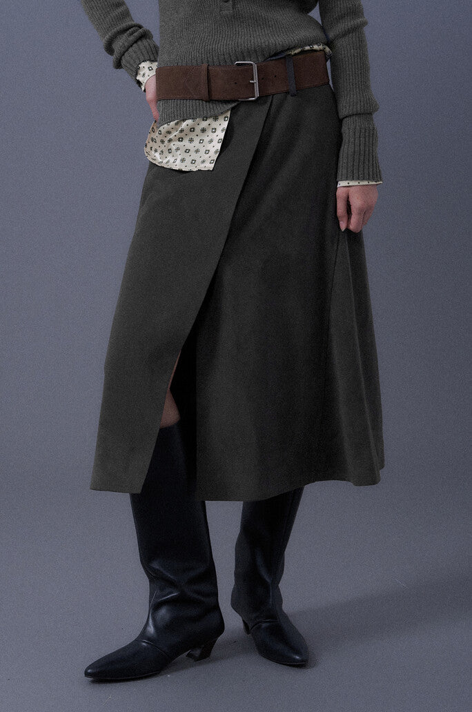 Suede Wrap Skirt With Belt
