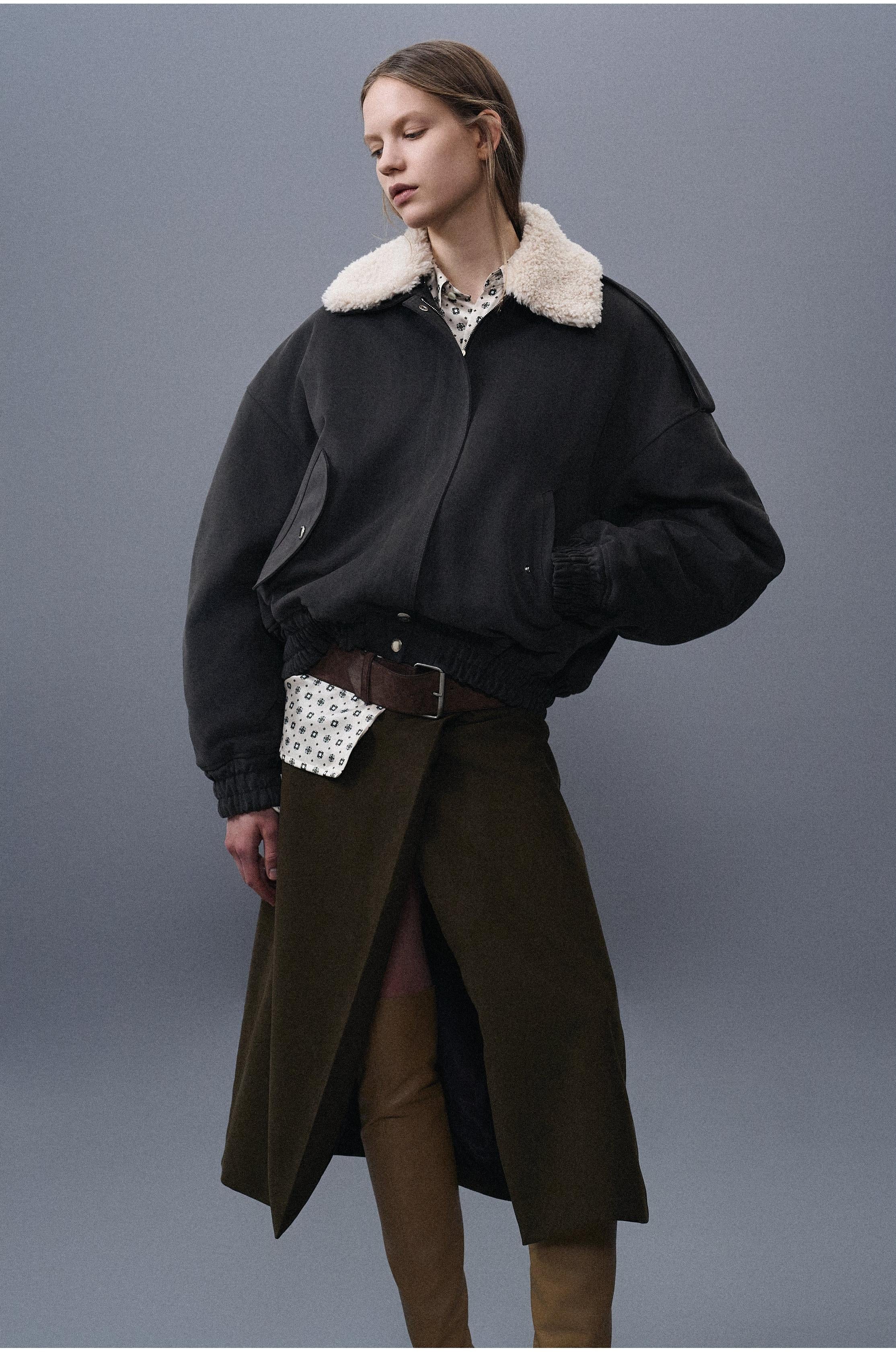 Suede Wrap Skirt With Belt – System