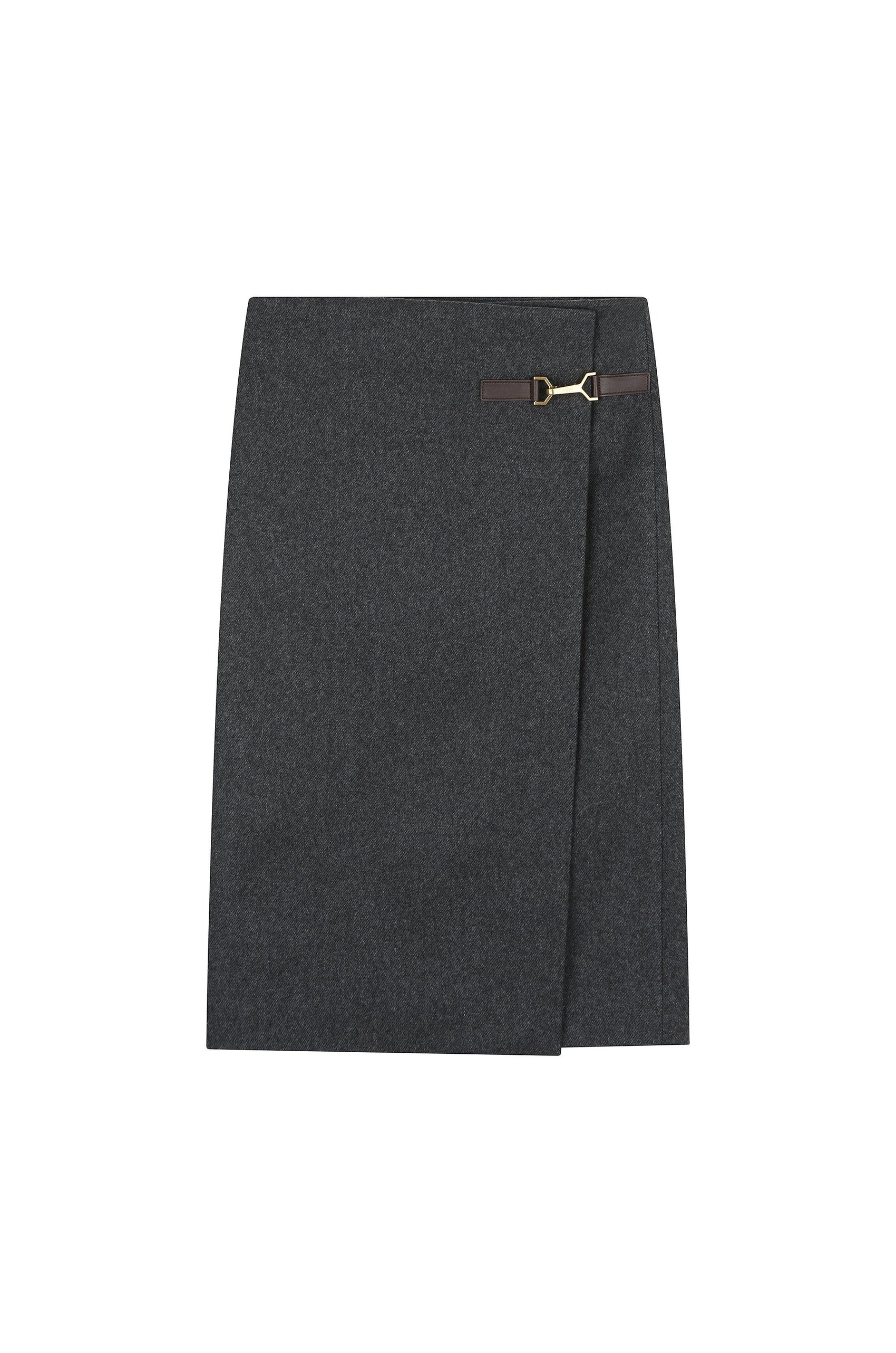 Check Wrap Skirt With Buckle