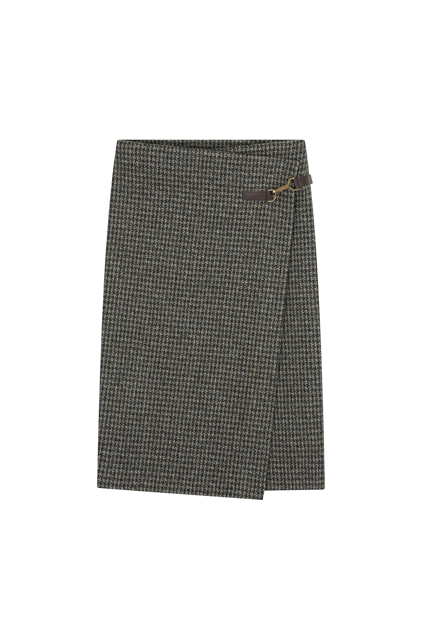 Check Wrap Skirt With Buckle