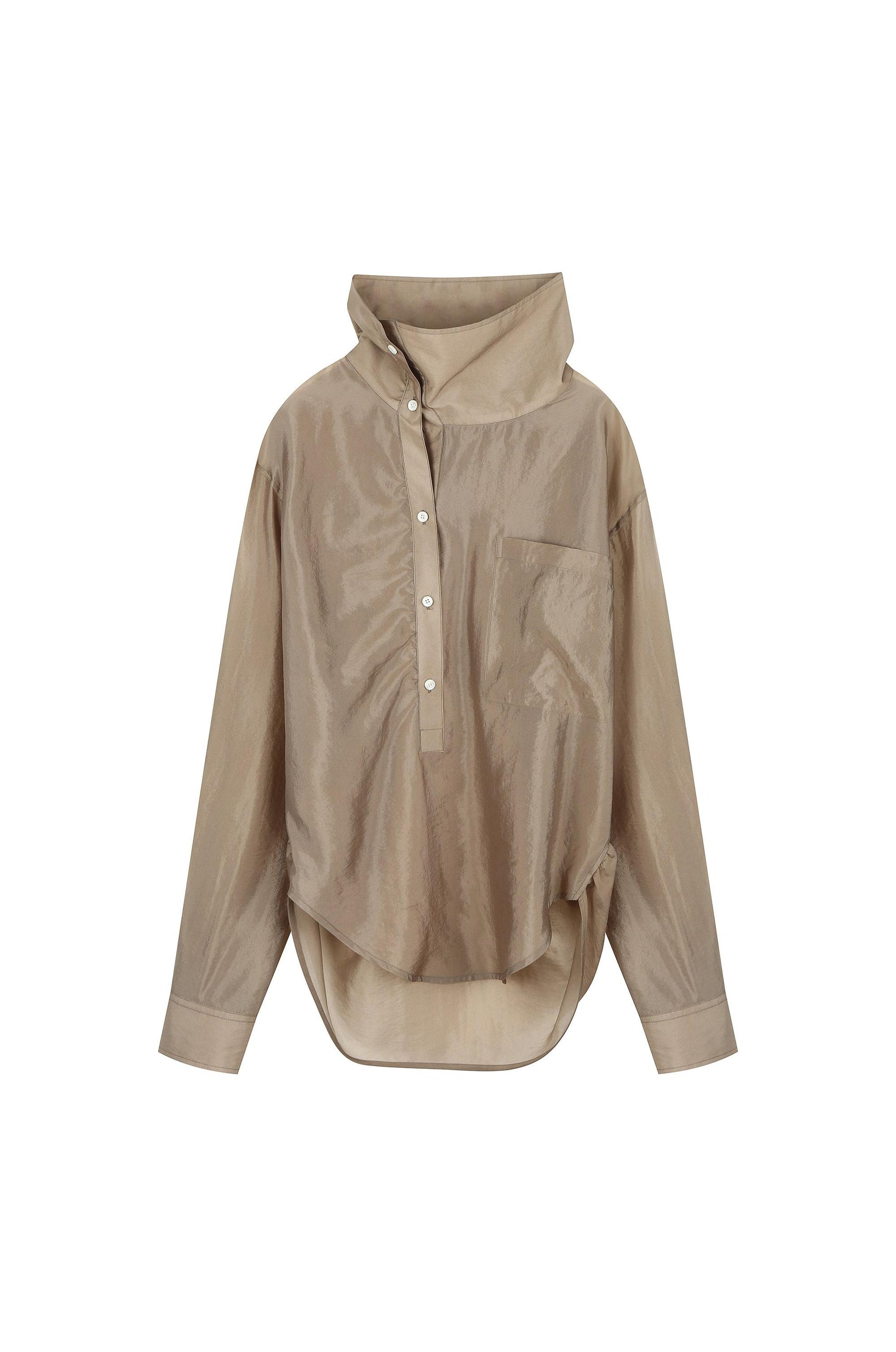 Upright-Collar Sheered Top