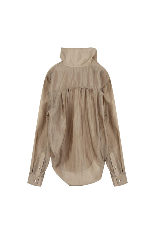 Upright-Collar Sheered Top