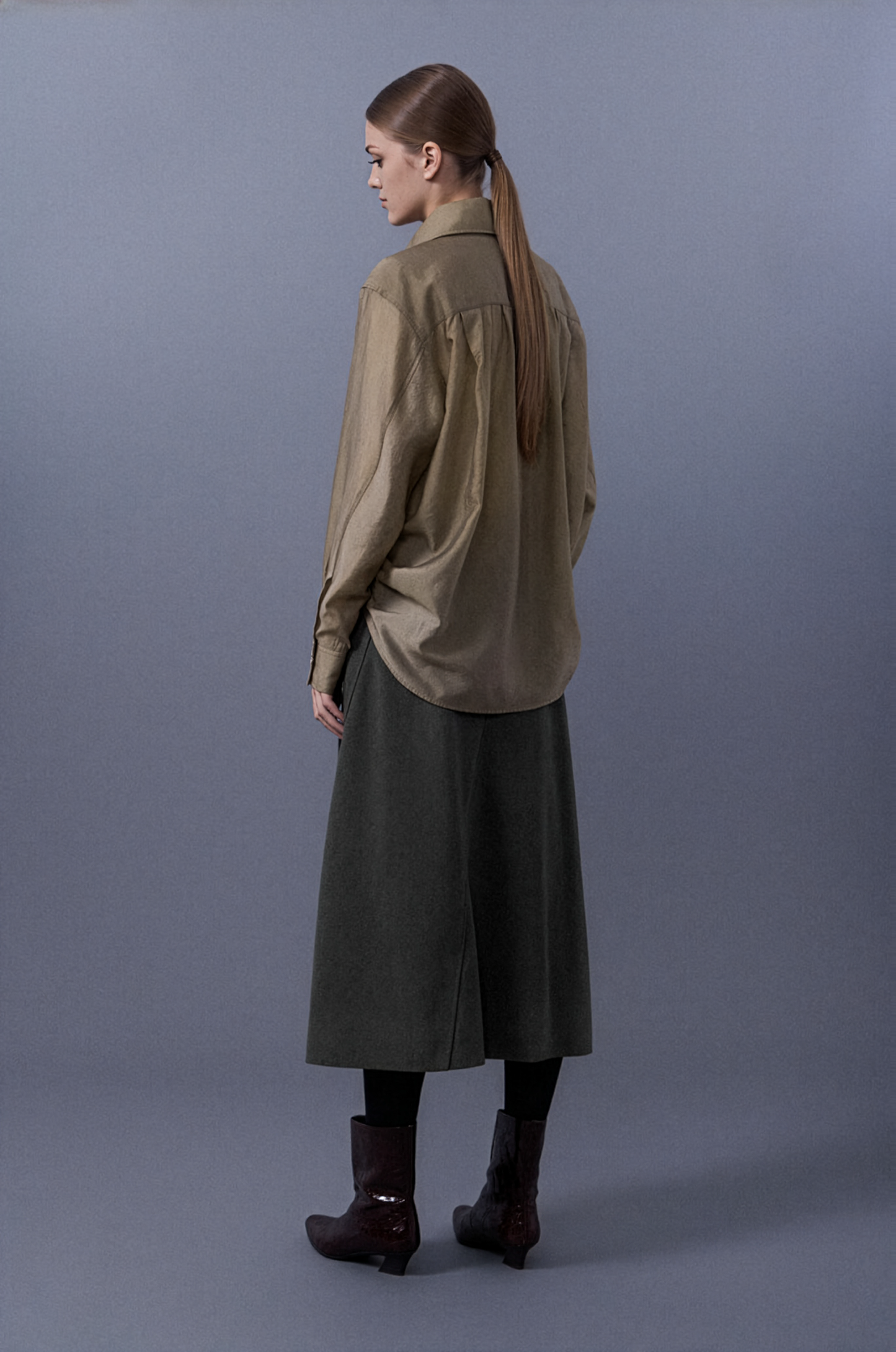 Upright-Collar Sheered Top