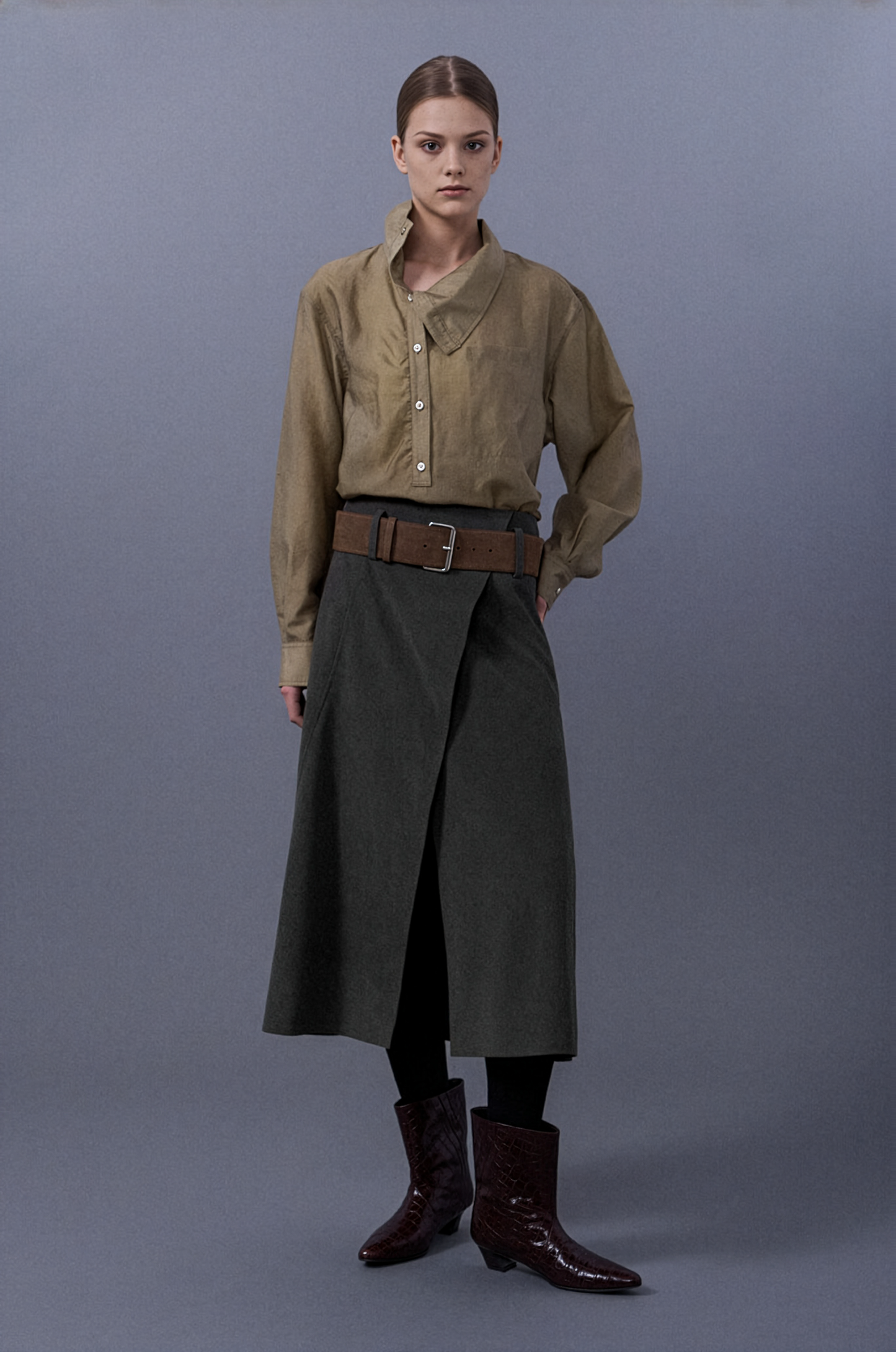 Upright-Collar Sheered Top