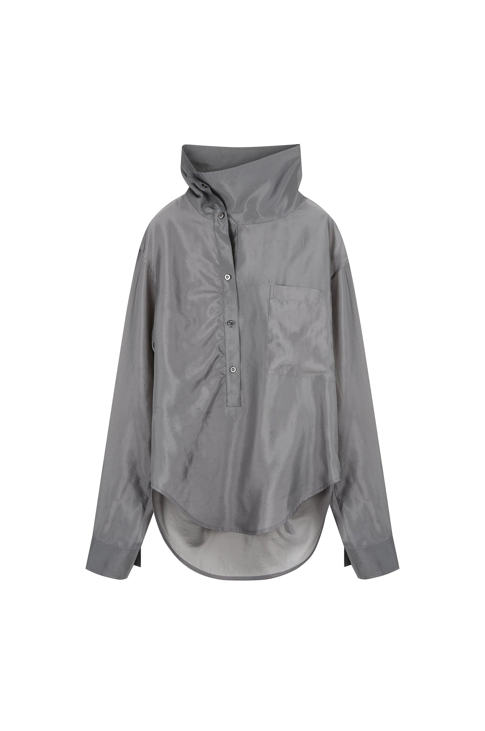 Upright-Collar Sheered Top