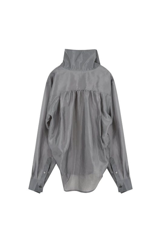 Upright-Collar Sheered Top