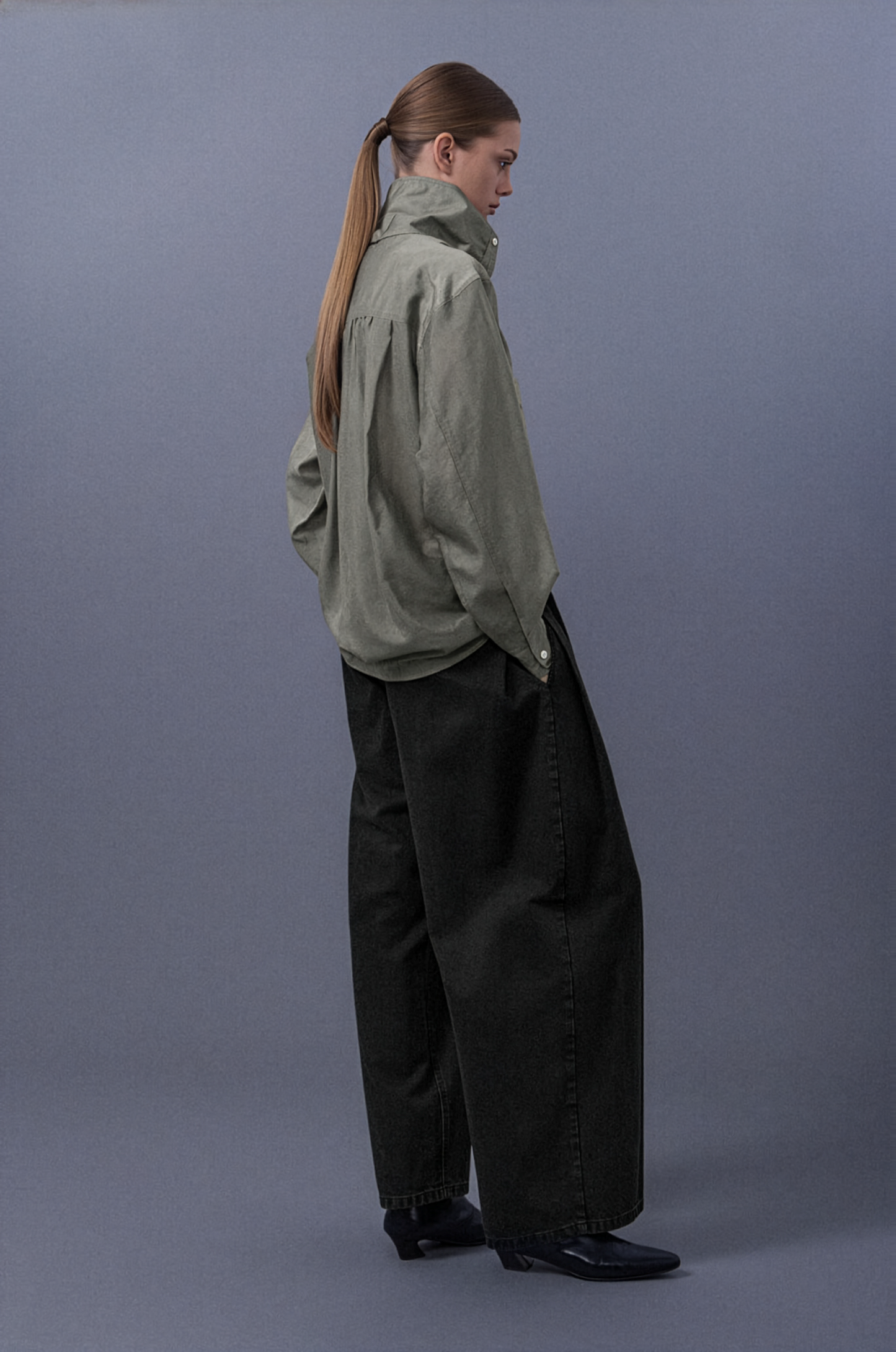 Upright-Collar Sheered Top