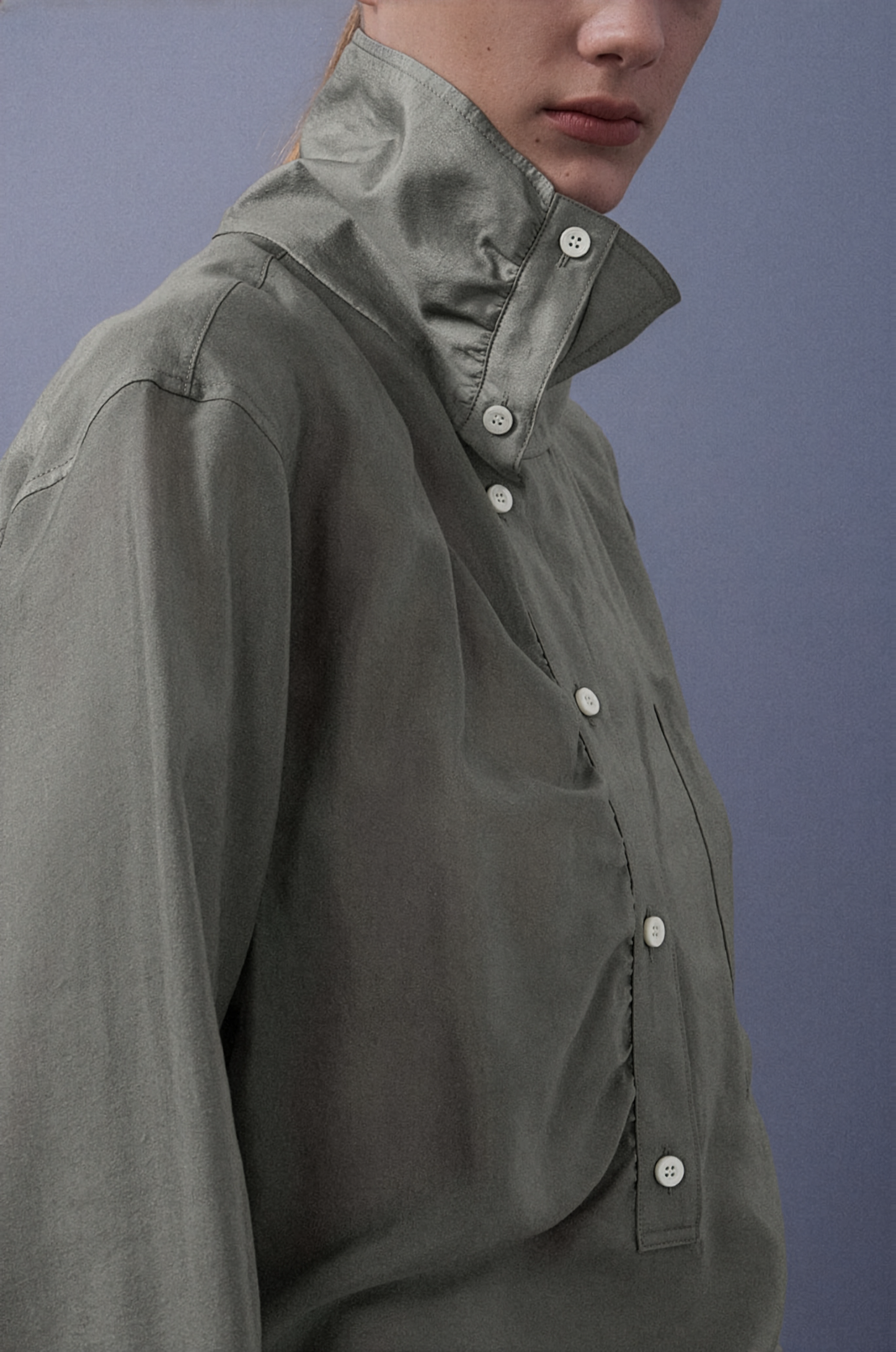 Upright-Collar Sheered Top