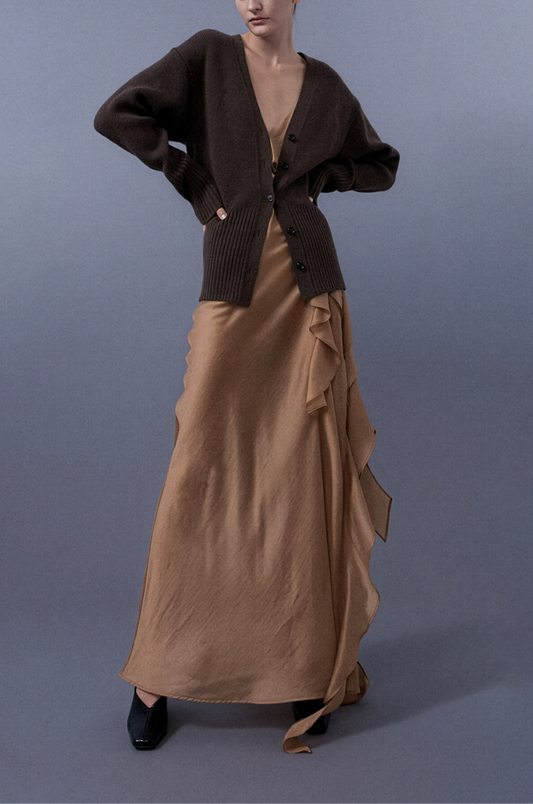 Deep V-Neck Hard Knit Cardigan