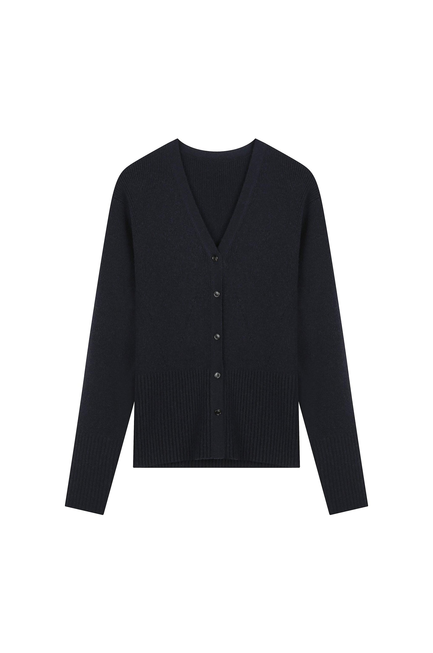 Deep V-Neck Hard Knit Cardigan