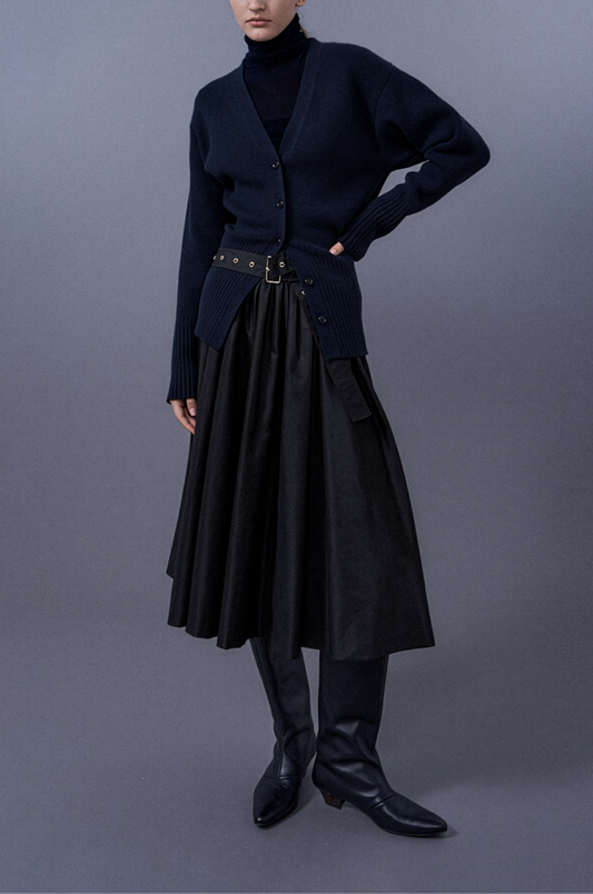 Deep V-Neck Hard Knit Cardigan