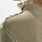 Linen-Blend High-Neck Buttoned Knit Top