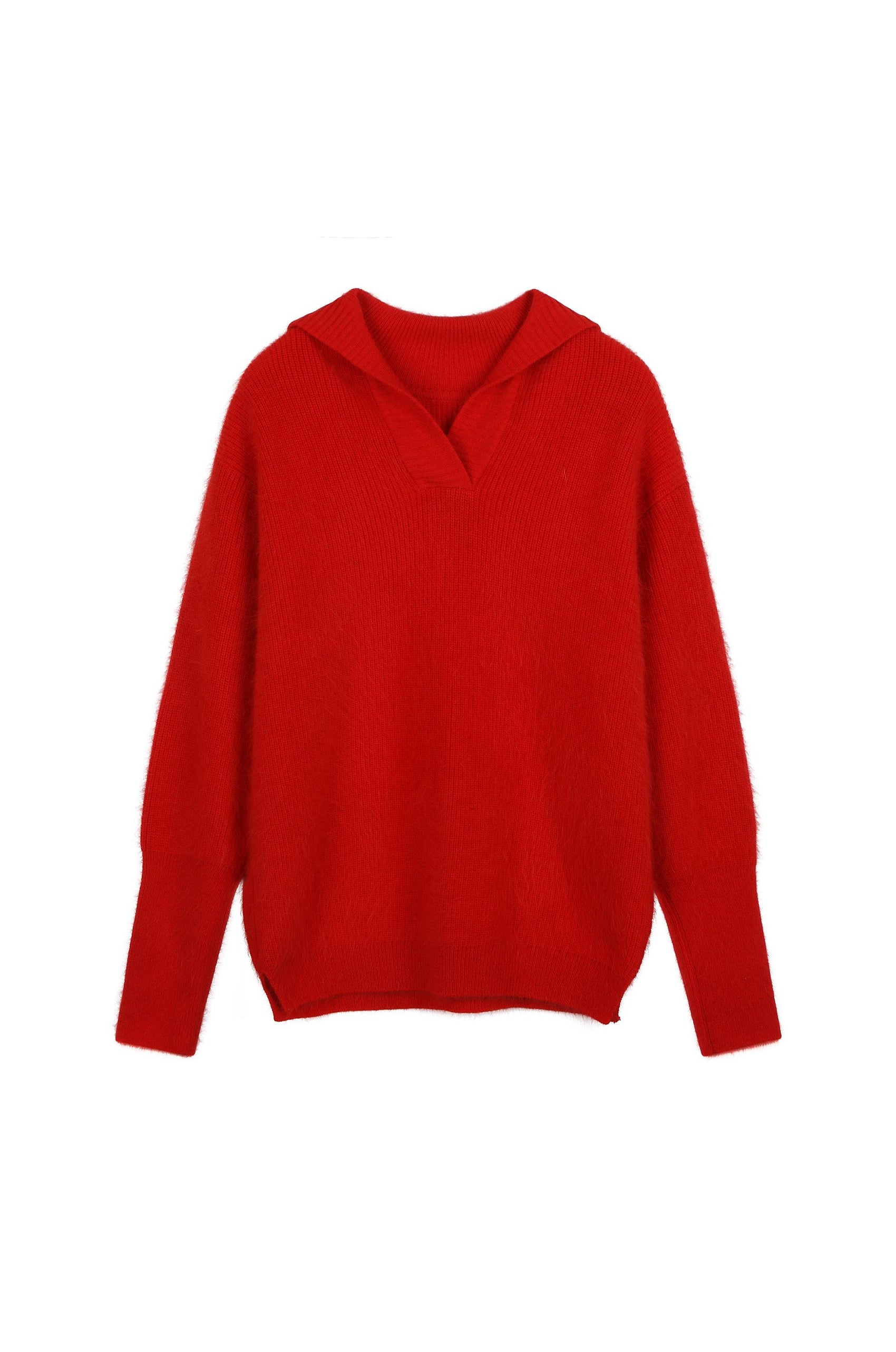 Mohair Open-Collar Knit Top