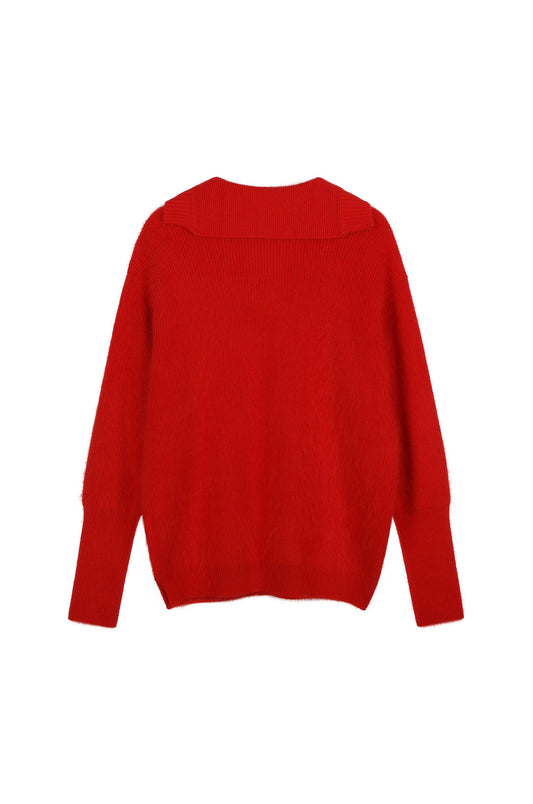 Mohair Open-Collar Knit Top