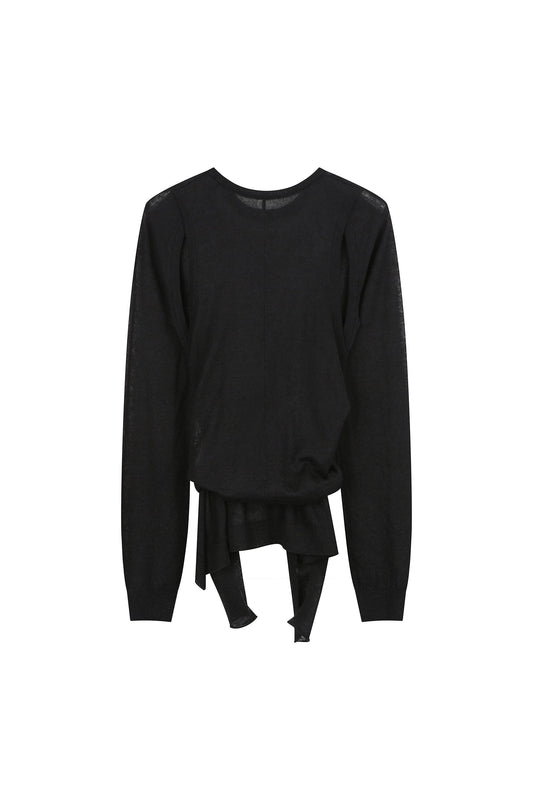 Tied 2-Way Sheer Knit Top
