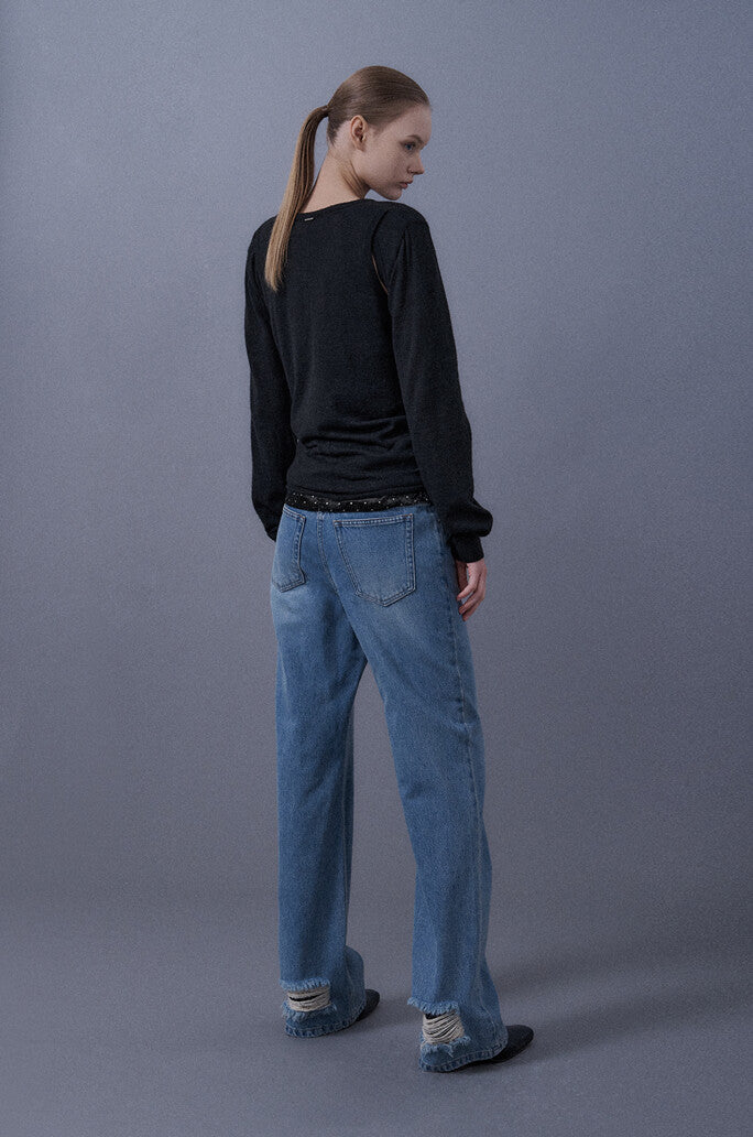 Twisted Hem Point Denim Pants