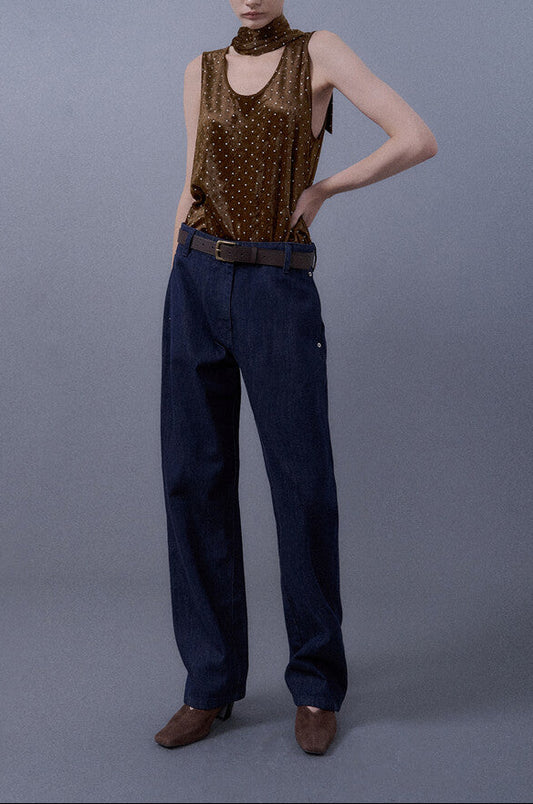 Curved Silhouett Denim Pants