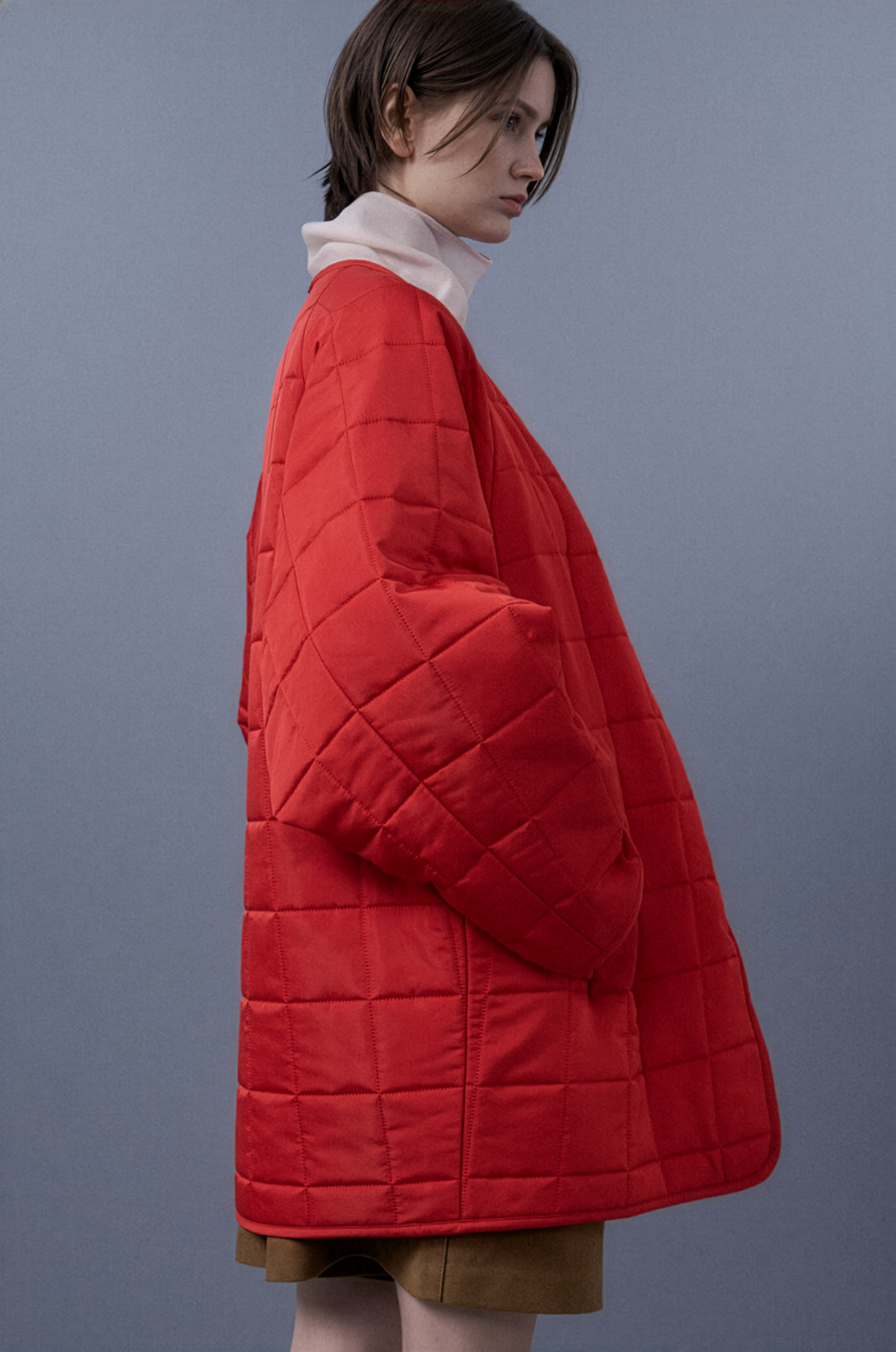 Quilted Square Neck Coat
