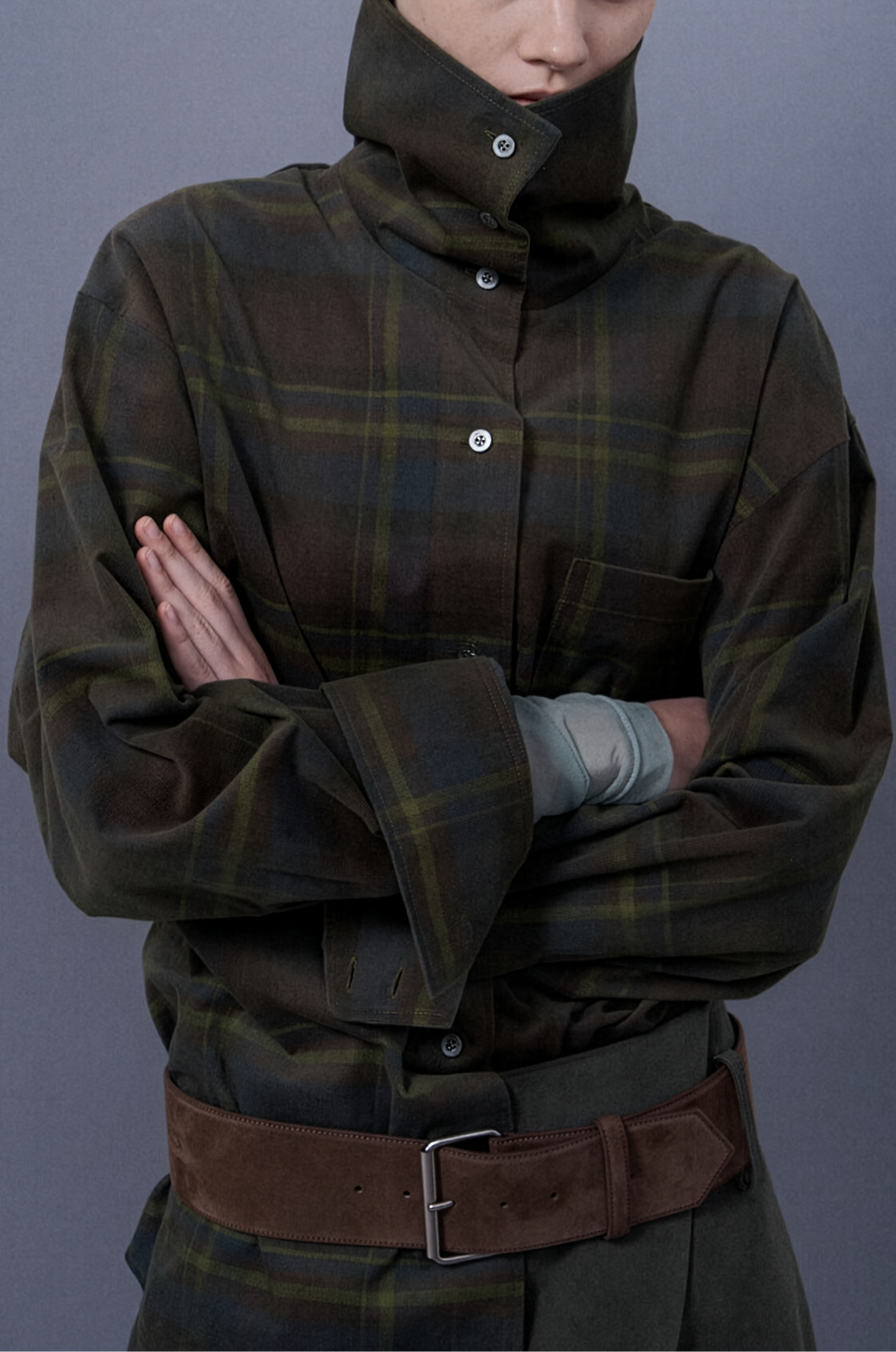 Checkered High-Neck Shirt