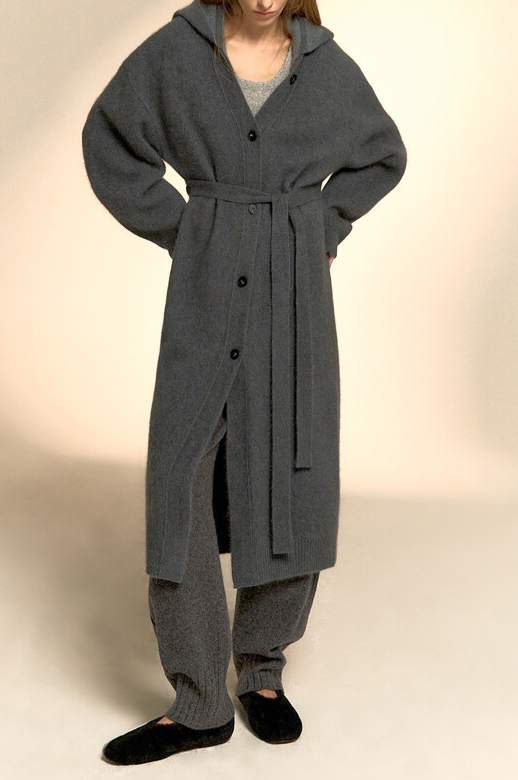 Hooded Scarf-Layered Long Cardigan Coat