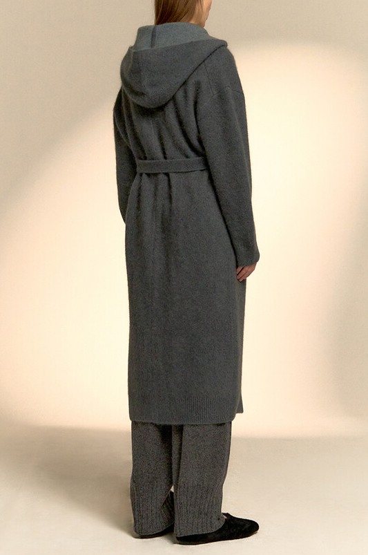 Hooded Scarf-Layered Long Cardigan Coat