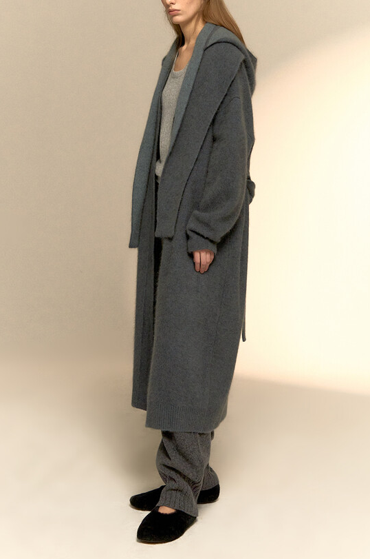 Hooded Scarf-Layered Long Cardigan Coat