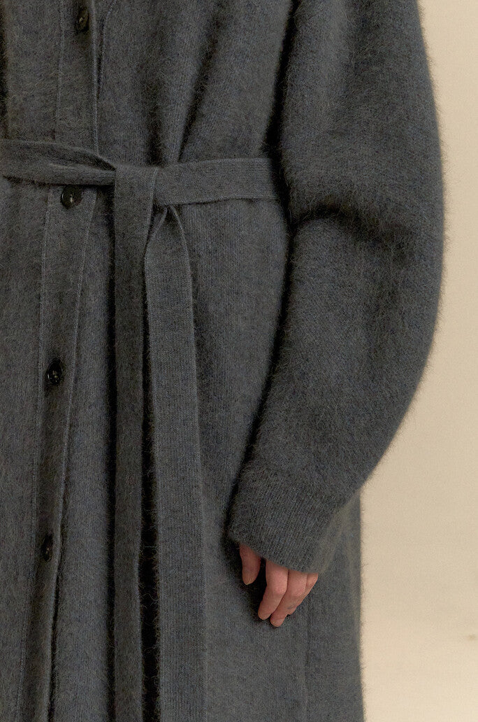 Hooded Scarf-Layered Long Cardigan Coat