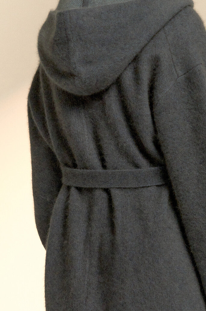 Hooded Scarf-Layered Long Cardigan Coat