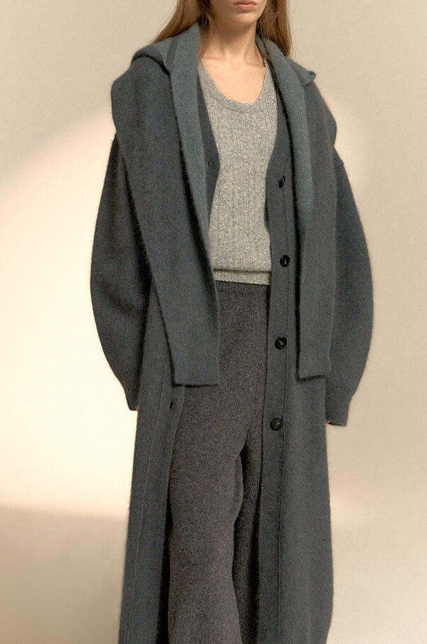 Hooded Scarf-Layered Long Cardigan Coat