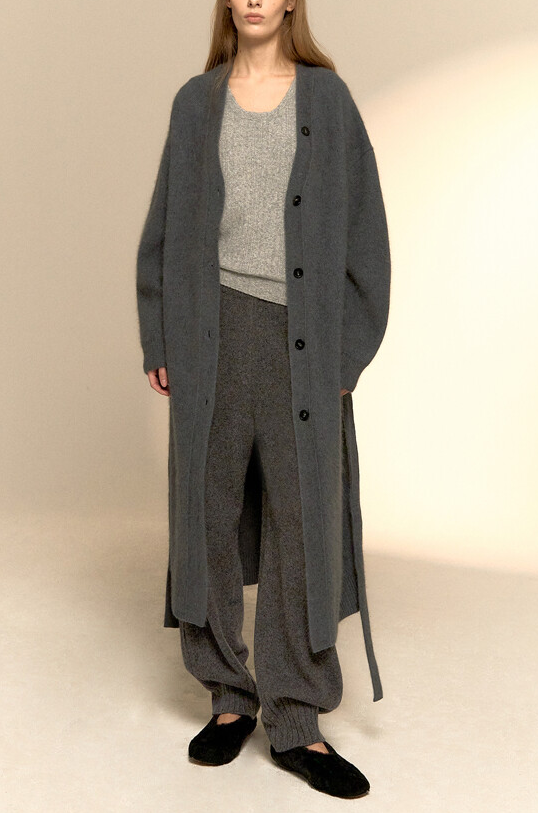 Hooded Scarf-Layered Long Cardigan Coat