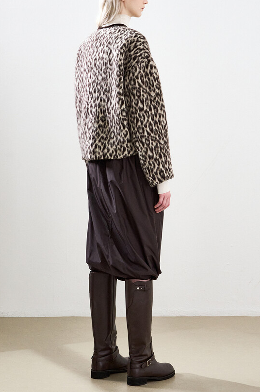 Leopard-Trim Zip-Up Jacket