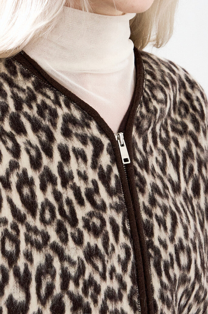 Leopard-Trim Zip-Up Jacket