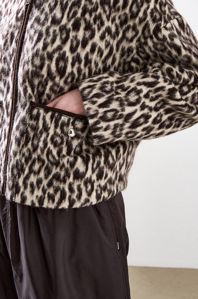 Leopard-Trim Zip-Up Jacket