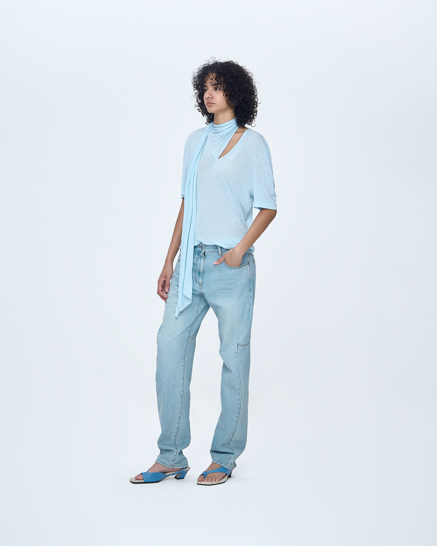 Ice-Washed Straight Denim Pants